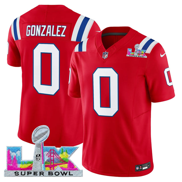 Men's New England Patriots Super Bowl LX Vapor Limited Jersey - All Stitched - Red - Christian Gonzalez — view 1