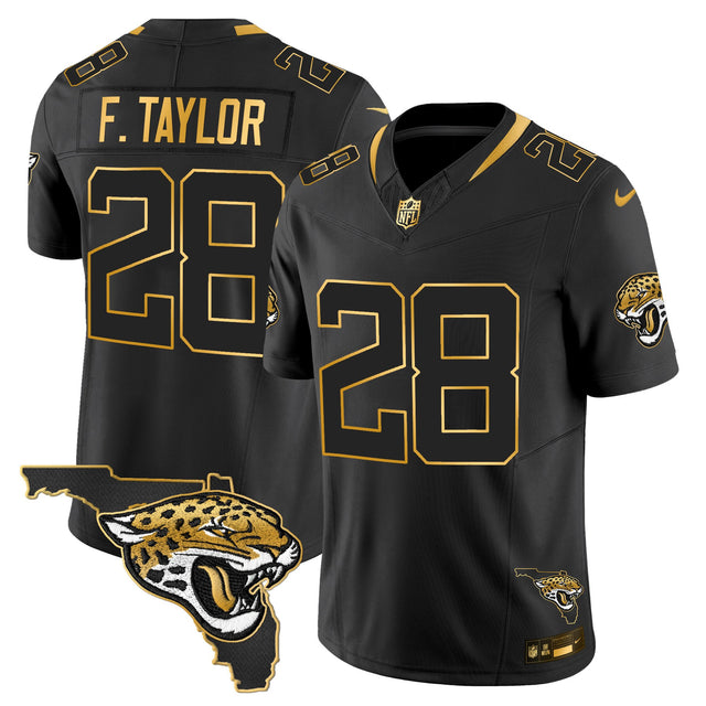 Men's Jacksonville Jaguars 2025 Gold Vapor Limited Jersey - All Stitched - Black Gold - Fred Taylor — view 1