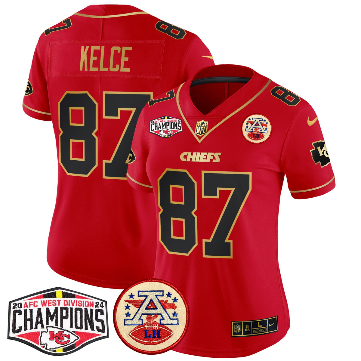 Women's Chiefs 2024 AFC West Division Champions Patch Vapor Limited Jersey - All Stitched - Red Special - Travis Kelce — view 1