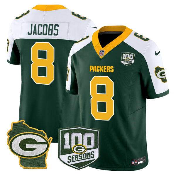 Men's Packers 100th Season & Home Patch Vapor Limited Jersey - All Stitched - Green Alternate - Josh Jacobs — view 1