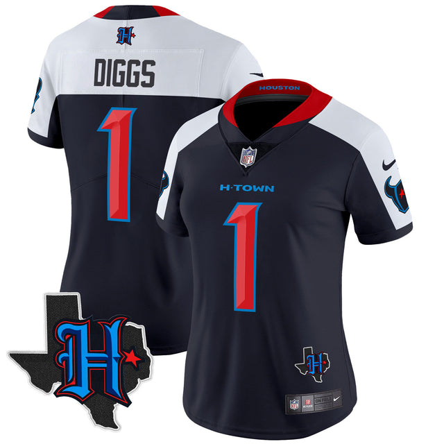 Women's Houston Texans 2024 Texas Patch Vapor Limited Jersey - All Stitched - Navy Alternate - Stefon Diggs — view 1