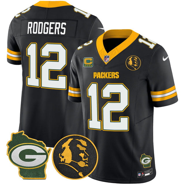 Men's Packers John Madden & Home Patch Vapor Limited Jersey - All Stitched - Black - Aaron Rodgers — view 1