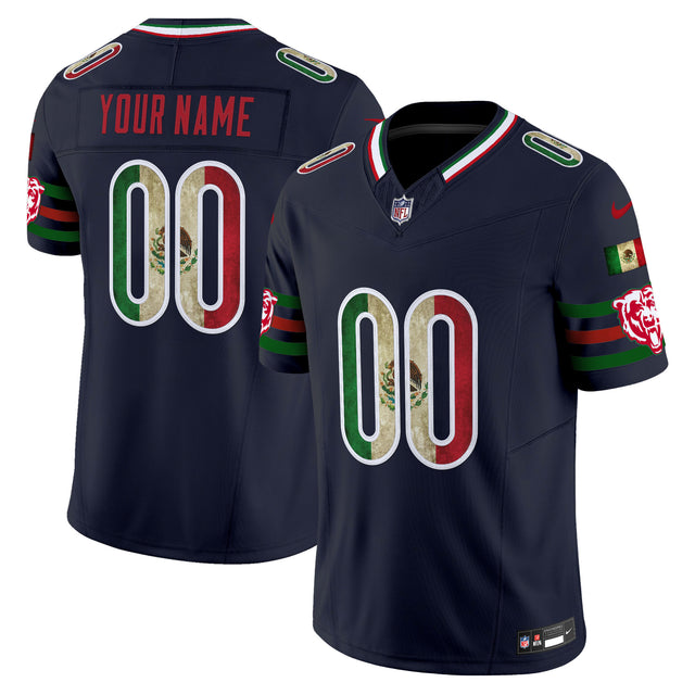 Chicago Bears Mexico Vapor Limited Custom Jersey - All Stitched - Navy — view 1