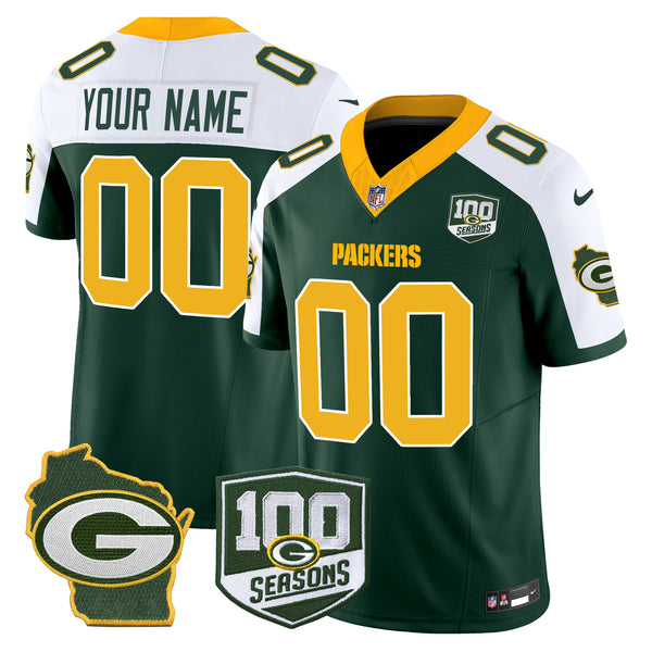 Packers 100th Season & Home Patch Vapor Limited Custom Jersey - All Stitched - Green Alternate — view 1