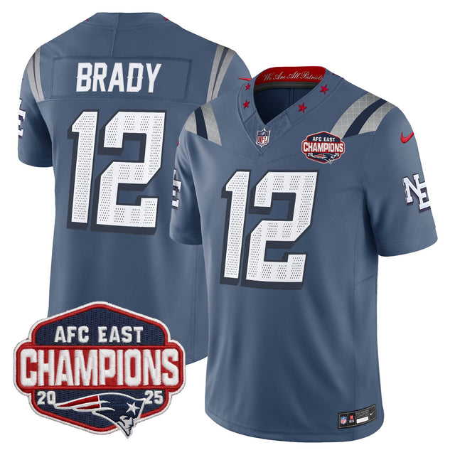 Men's New England Patriots 2025 AFC East Division Champions Vapor Limited Jersey - All Stitched - Storm Blue - Tom Brady — view 1