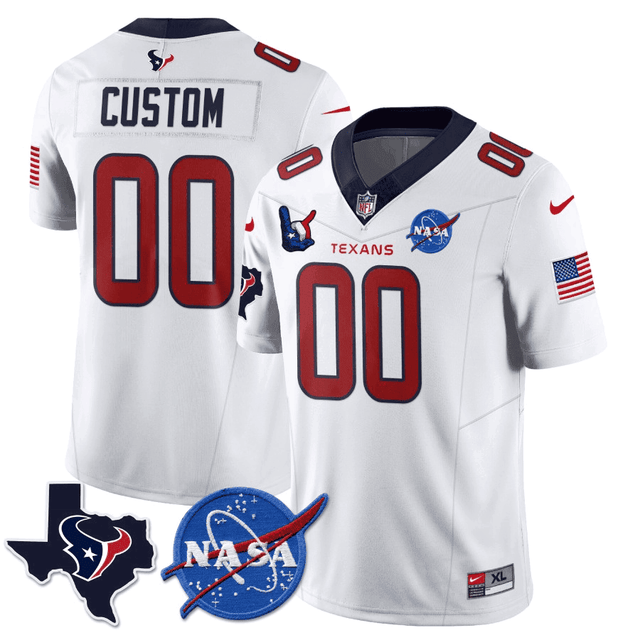 Houston Texans Nasa Patch City Edition Custom Jersey - All Stitched - White — view 1