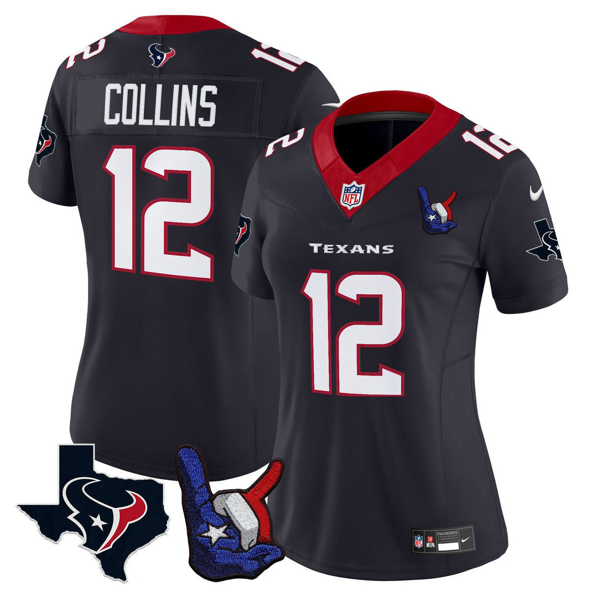 Women's Houston Texans Hand Sign Throwing Up The H Vapor Jersey - All Stitched - Navy - Nico Collins — view 1