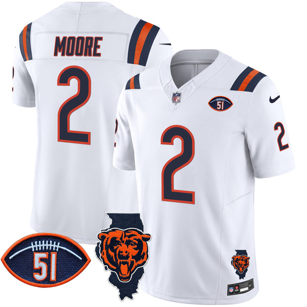 Men's Bears Illinois Patch Vapor Limited Jersey V2 - All Stitched - White - D.J. Moore — view 1
