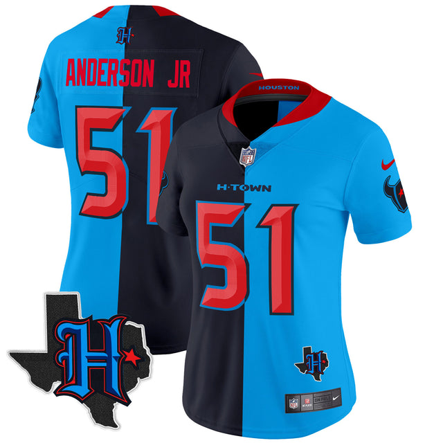 Women's Houston Texans 2024 Texas Patch Vapor Limited Jersey V2 - All Stitched - Split - Will Anderson Jr — view 1