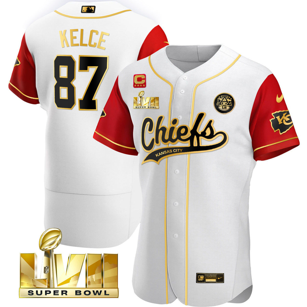 Men's Chiefs Super Bowl LVII Flex Base Jersey - All Stitched - Color Sleeve - Travis Kelce — view 1