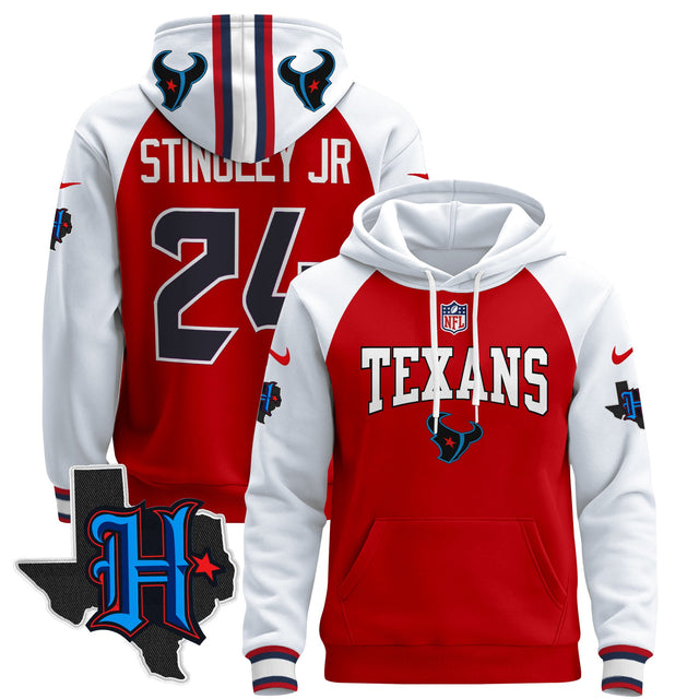 Men's Houston Texans 2024 Pullover Hoodie V3 - All Stitched - Red Alternate - Derek Stingley Jr — view 1