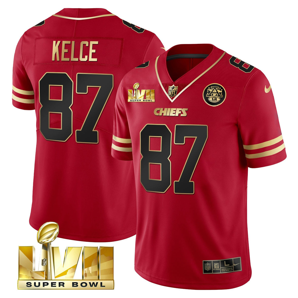 Men's Chiefs Super Bowl LVII Vapor Player Jersey - All Stitched - Black Red - Travis Kelce — view 1
