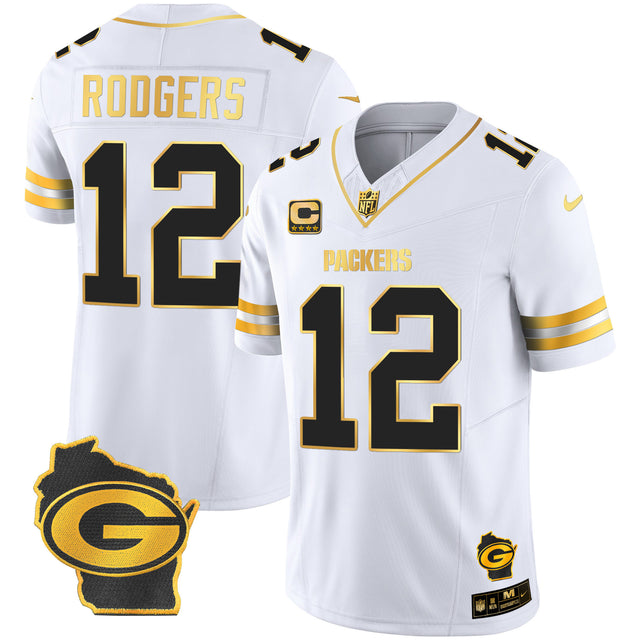 Men's Packers Home Patch Gold Vapor Jersey - All Stitched - White Gold - Aaron Rodgers — view 1