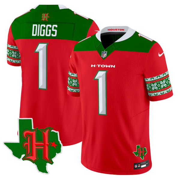 Men's Houston Texans 2024 Christmas Vapor Limited Jersey - All Stitched - Red - Stefon Diggs — view 1