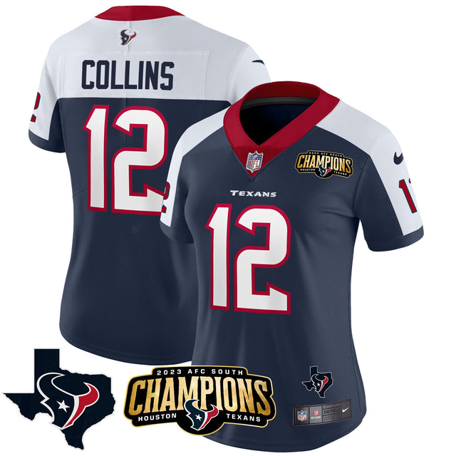 Women's Houston Texans 2023 AFC South Champions Patch Vapor Jersey - All Stitched - Alternate - Nico Collins — view 1