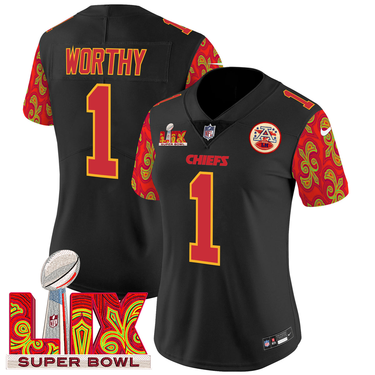 Women's Chiefs Super Bowl LIX Style Vapor Limited Jersey - All Stitched - Black - Xavier Worthy — view 1