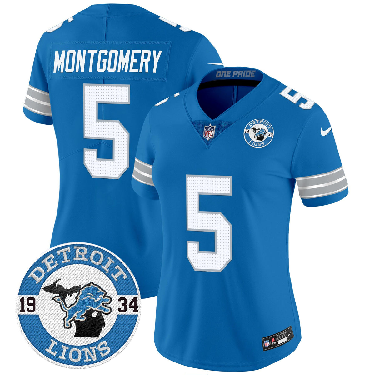 Women's Detroit Lions 2024 Vapor Limited Jersey - Est. 1934 Patch - All Stitched - Blue - David Montgomery — view 1