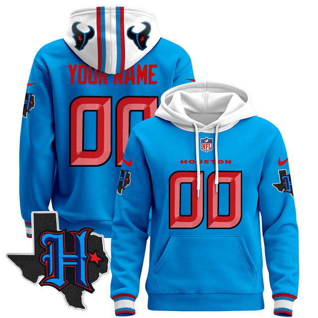 Houston Texans 2024 Custom Pullover Hoodie - All Stitched - Blue — view 1