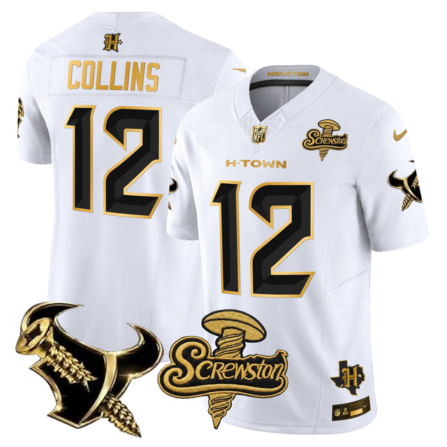 Men's Houston Texans DJ Screw Gold Vapor Limited Jersey - All Stitched - White Gold - Nico Collins — view 1