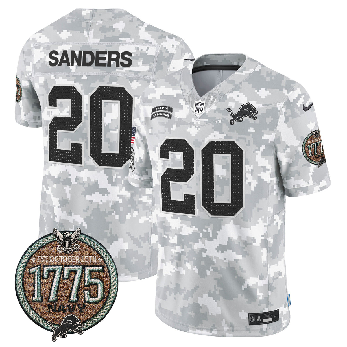 Men's Detroit Lions 2024 Salute to Service Establishment Year Patch Vapor Limited Jersey - All Stitched - Navy - Barry Sanders — view 1