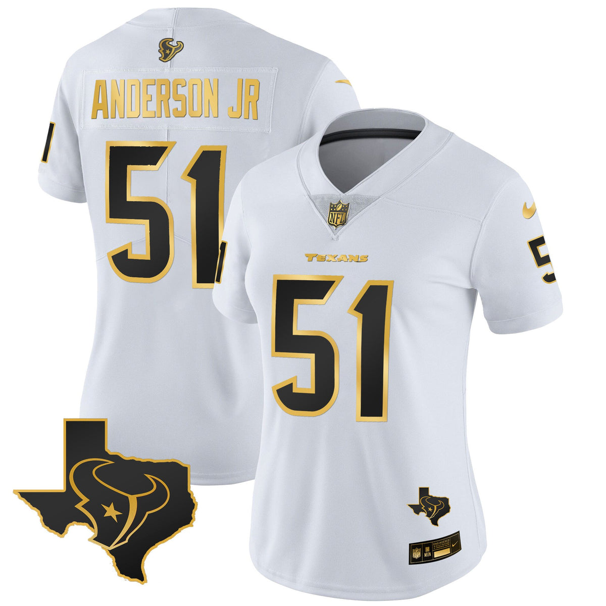 Women's Houston Texans Gold Vapor Limited Jersey - All Stitched - White Gold - Will Anderson Jr — view 1