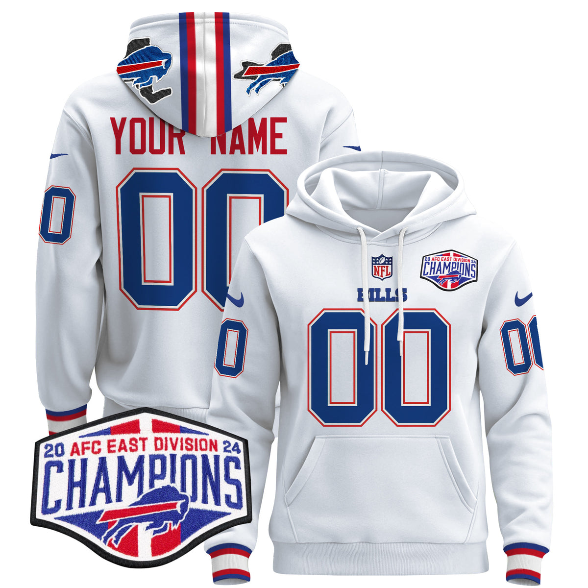Buffalo Bills 2024 Custom Pullover Hoodie V2 - All Stitched - White — view 1
