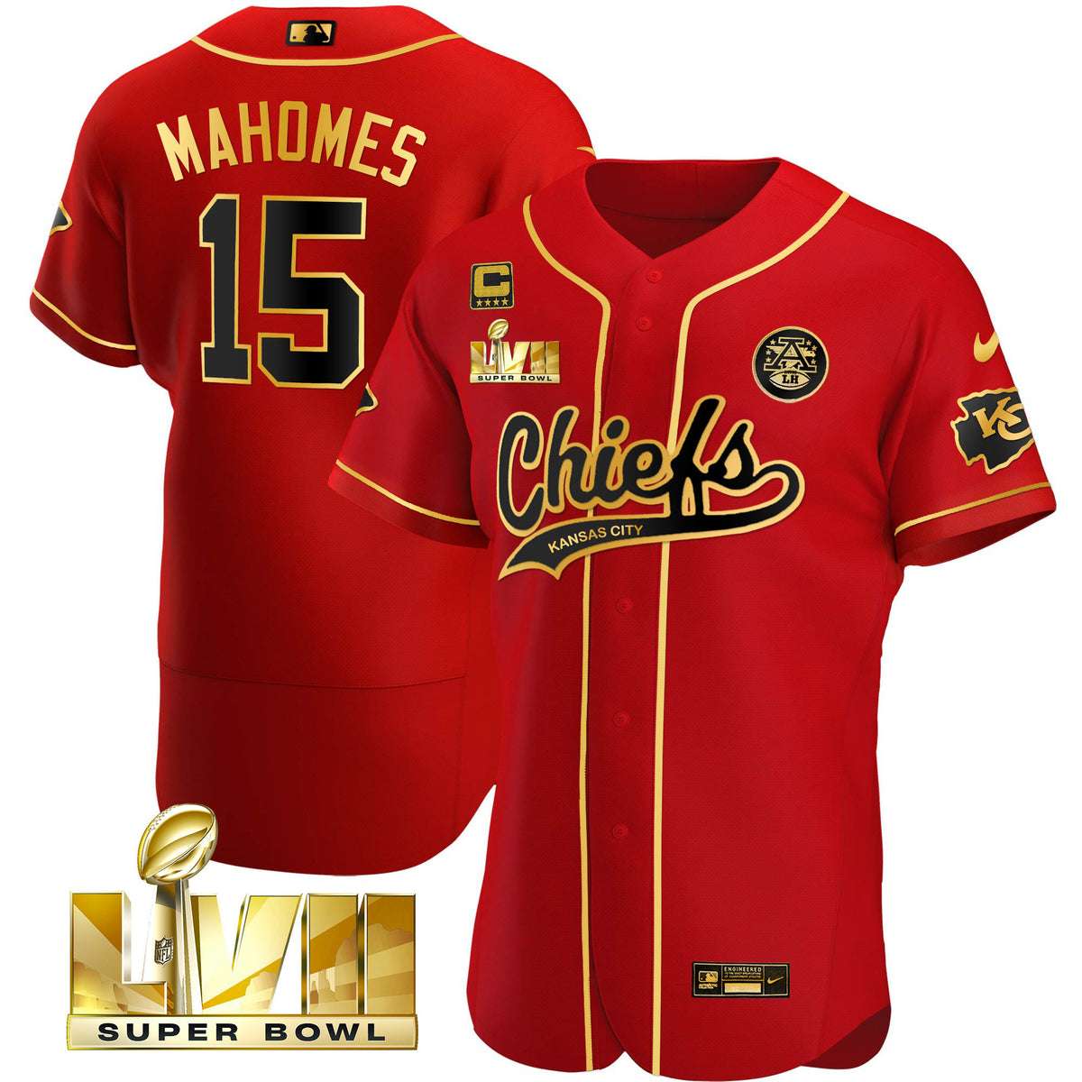 Men's Chiefs Super Bowl LVII Flex Base Jersey - All Stitched - Black Red - Patrick Mahomes — view 1
