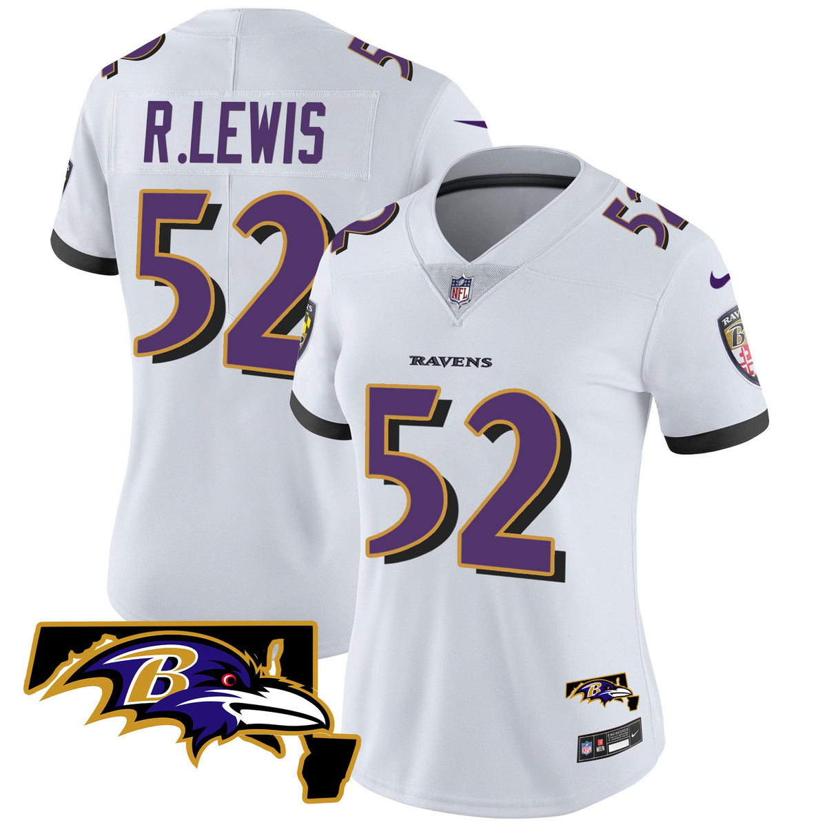 Women's Ravens Maryland Patch Vapor Limited Jersey - All Stitched - White - Ray Lewis — view 1
