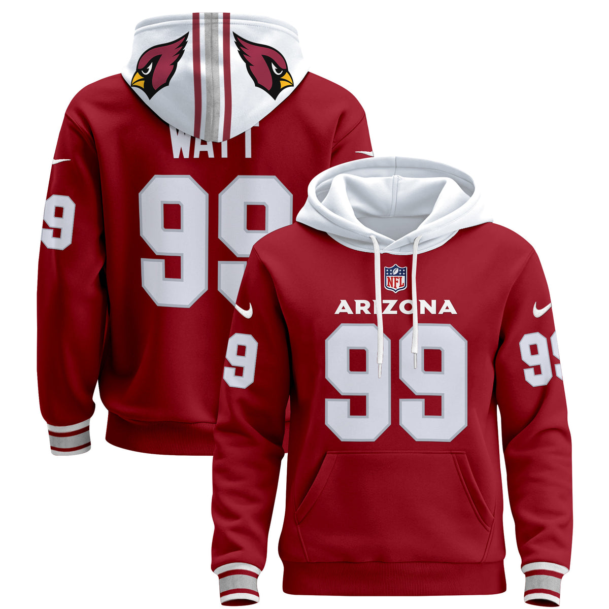 Men's Arizona Cardinals 2024 Pullover Hoodie - All Stitched - Red - J.J. Watt — view 1