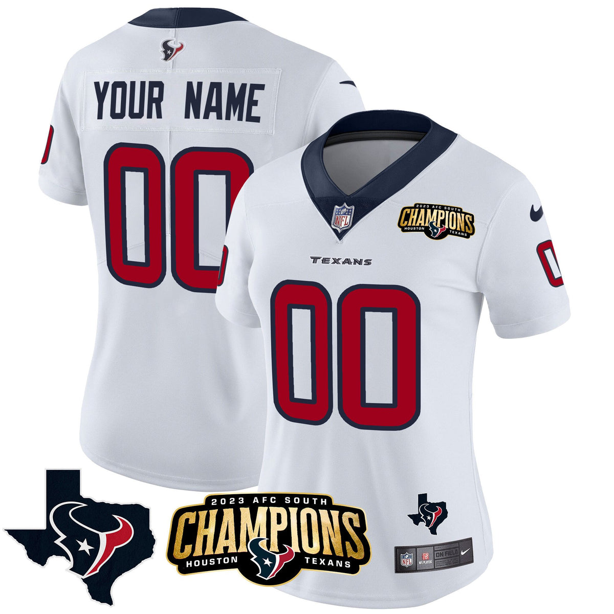 Houston Texans 2023 AFC South Champions Patch Vapor Custom Jersey - All Stitched - White — view 1