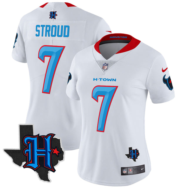 Women's Houston Texans 2024 Texas Patch Vapor Limited Jersey V2 - All Stitched - White Limited - C.J. Stroud — view 1