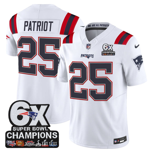 Men's New England Patriots 6-Time Champions Patch Vapor Limited Jersey - All Stitched - White - #25 Patriot — view 1