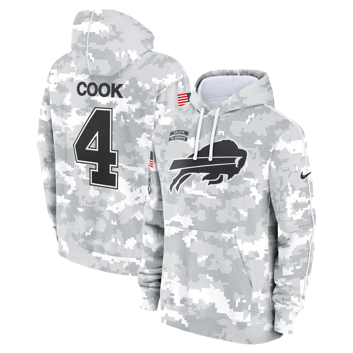 Buffalo Bills 2024 Salute to Service Fleece Pullover Hoodie - All stitched - James Cook — view 1