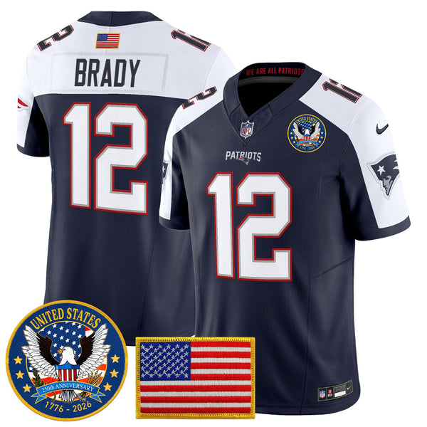 Men's New England Patriots United States 250th Anniversary Patch Vapor Limited Jersey - All Stitched - Navy Alternate - Tom Brady — view 1