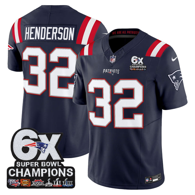 Men's New England Patriots 6-Time Champions Patch Vapor Limited Jersey - All Stitched - Navy - TreVeyon Henderson — view 1