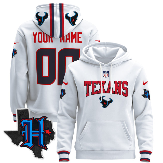 Houston Texans 2024 Custom Pullover Hoodie V3 - All Stitched - White — view 1