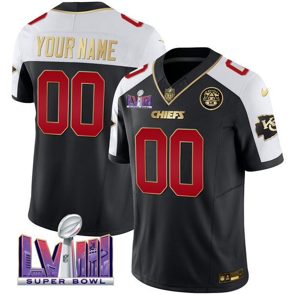 Chiefs Super Bowl LVIII Patch Vapor Custom Jersey - All Stitched - Black Alternate — view 1