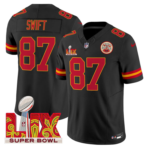 Men's Chiefs Super Bowl LIX Patch Vapor Limited Jersey - All Stitched - Black - Taylor Swift — view 1