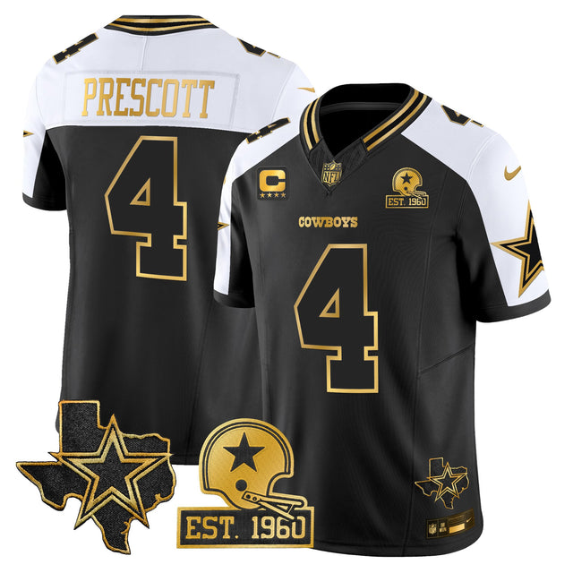 Men's Dallas Cowboys Est. 1960 & Texas Patch Gold Vapor Limited Jersey - All Stitched - Alternate - Dak Prescott — view 1