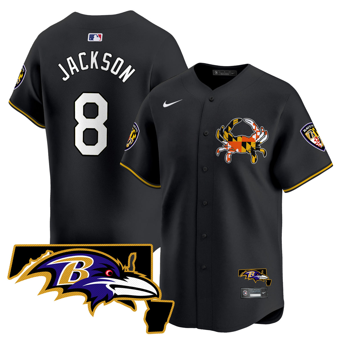 Men's Baltimore Ravens 2024 Vapor Premier Baseball Jersey V2 - All Stitched - Black - Lamar Jackson — view 1