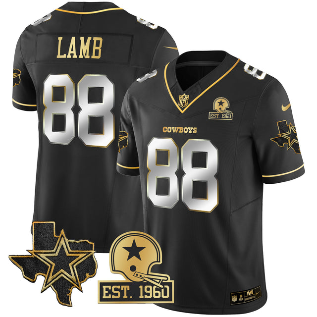 Men's Cowboys 2023 NFC East Champions Patch Gold Vapor Jersey - All Stitched - Black Limited - CeeDee Lamb — view 1