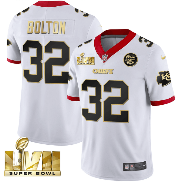 Men's Chiefs Super Bowl LVII Gold Trim Vapor V2 Jersey - All Stitched - White - Nick Bolton — view 1