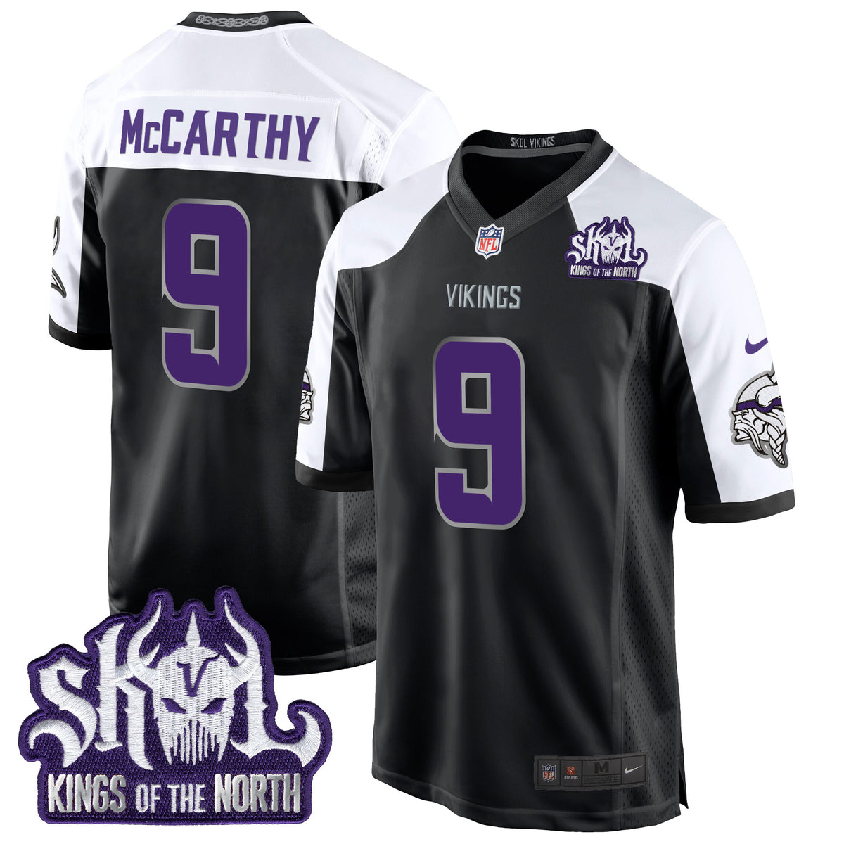 Men's Minnesota Vikings 2024 Winter Warrior Skol Patch Game Jersey - All Stitched - Black Alternate - J.J. McCarthy — view 1