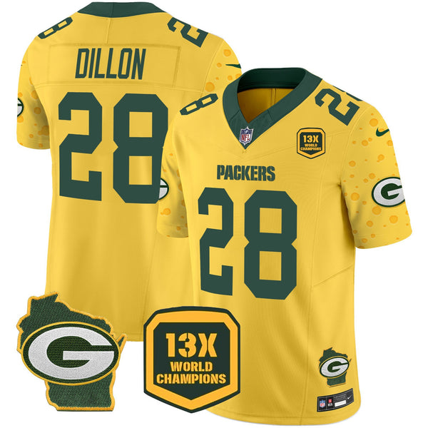 Men's Green Bay Packers 2025 Cheese Vapor Limited Jersey – All Stitched - Gold - AJ Dillon — view 1