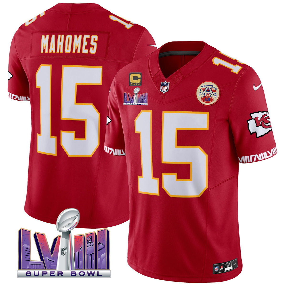 Men's Chiefs Super Bowl LVIII Pattern Vapor Jersey V2 - All Stitched - Red - Patrick Mahomes — view 1