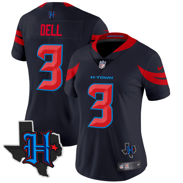 Women's Houston Texans 2024 Texas Patch Vapor Limited Jersey V3 - All Stitched - Navy Limited - Tank Dell — view 1