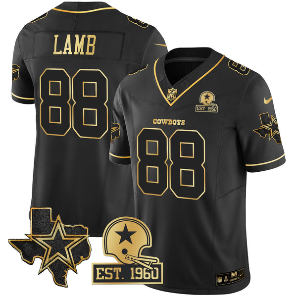 Men's Cowboys 2023 NFC East Champions Patch Gold Vapor Jersey - All Stitched - Black Gold - CeeDee Lamb — view 1