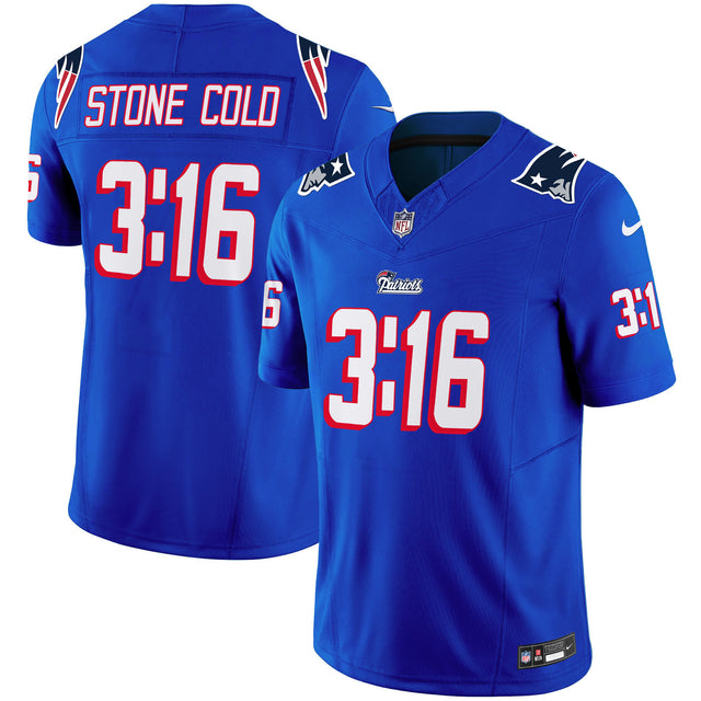 New England Patriots Stone Cold Steve Austin Jersey - All Stitched - Royal — view 1