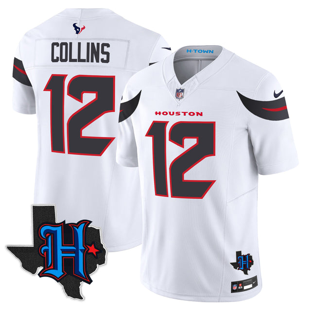 Men's Houston Texans 2024 Texas Patch Vapor Limited Jersey - All Stitched - White - Nico Collins — view 1