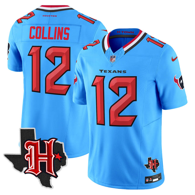 Men's Houston Texans 2024 Texas Patch Vapor Limited Jersey V5 - All Stitched - Blue - Nico Collins — view 1